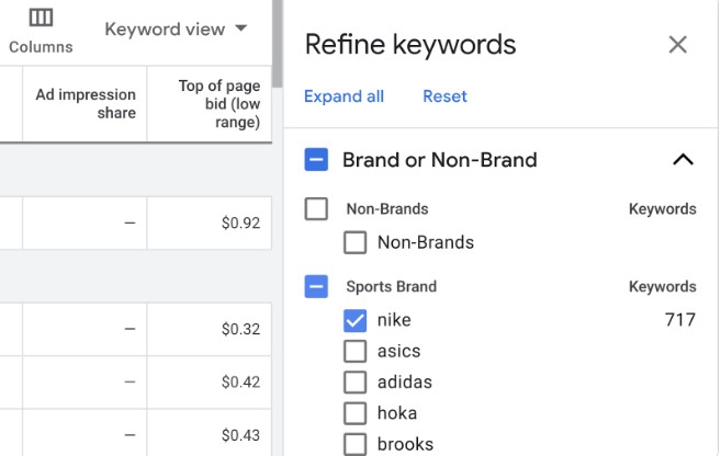 refine keywords