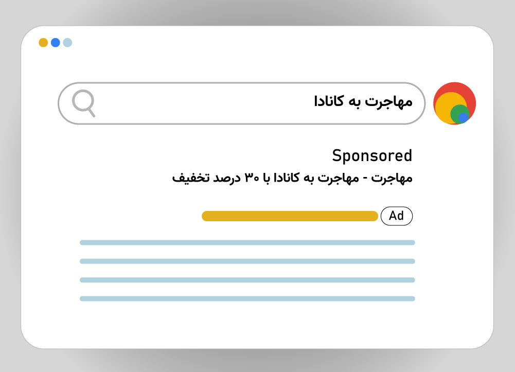 نمونه تبلیغات سرچ گوگل ادز برای موسسه مهاجرتی
