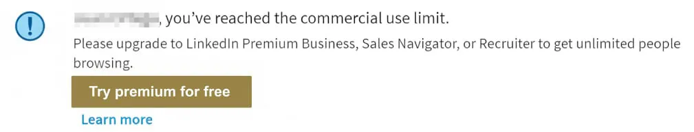 محدودیت commercial use limit در لینکدین 