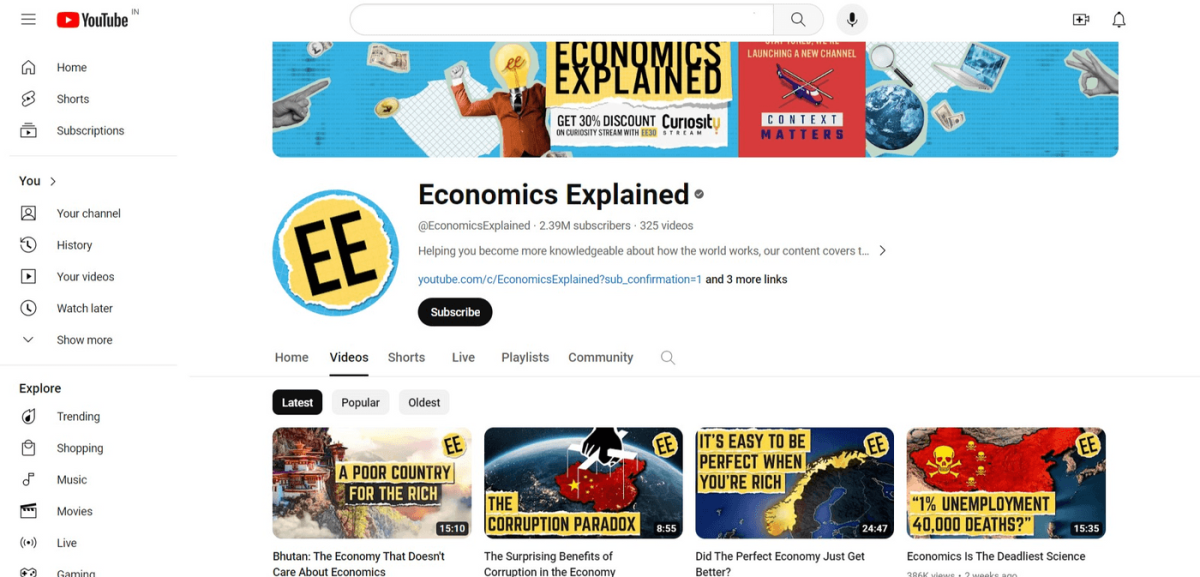 Economics Explained نمونه ای از چنل تولید محتوا بدون چهره در یوتیوب
