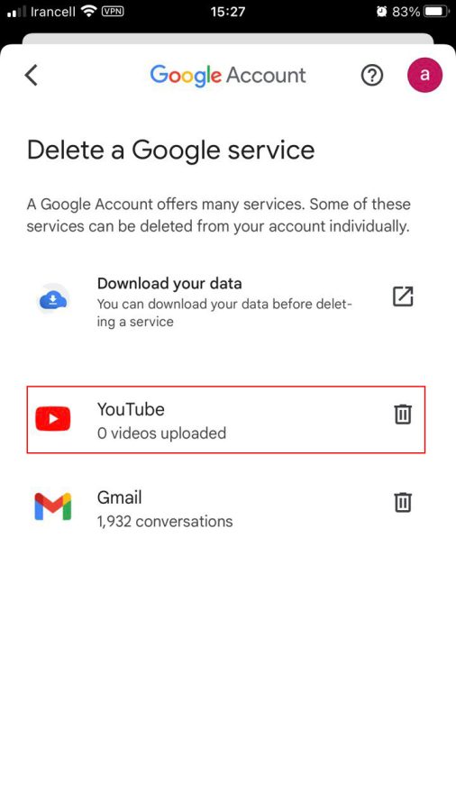 حذف چنل یوتیوب با استفاده از موبایل